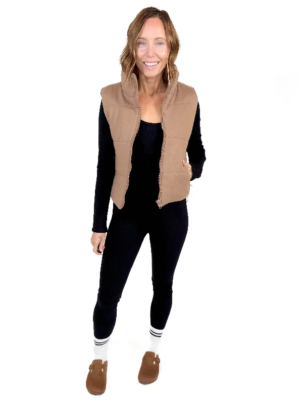 Saylor Puffer Vest- CAMEL Fleece-Lined Vest