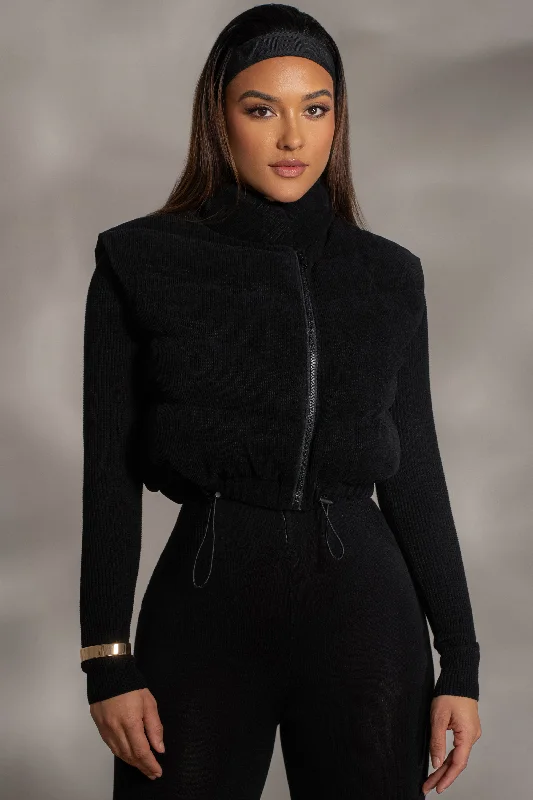 Black Delma Ribbed Puffer Vest Classic Outdoor Vest
