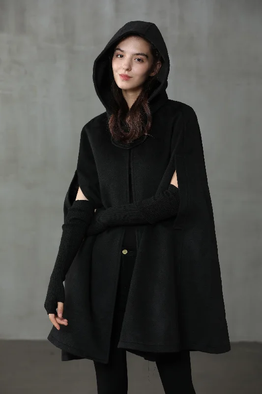 The New Yorker | Hooded Cashmere Cape Hoodie with Slit Hem Functional Movement