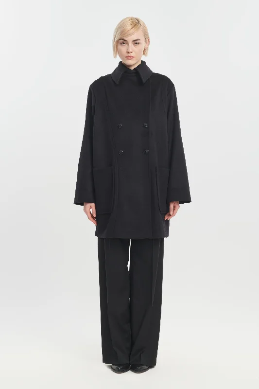 Black wool cashmere & quilt peacoat Vest Waistcoat Gilet