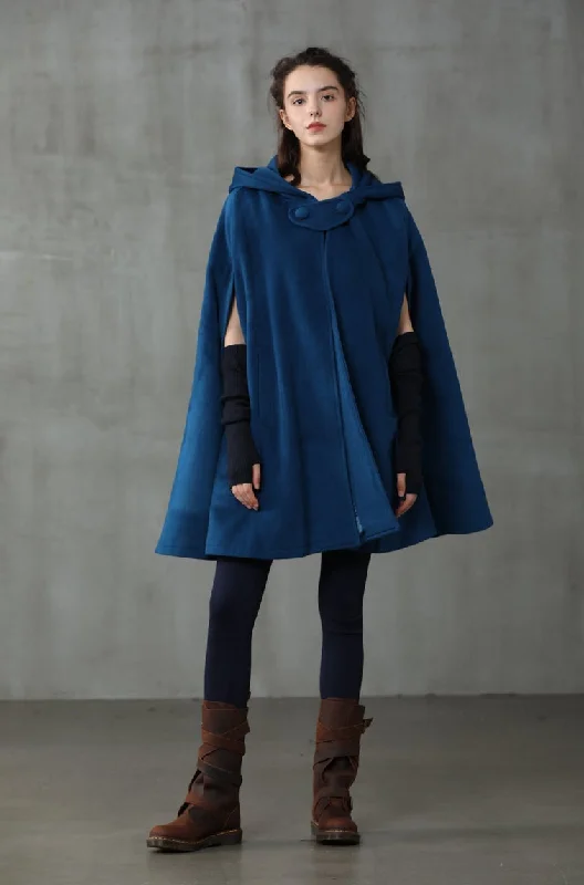 The New Yorker | Hooded Cashmere Cape Hoodie with Side Slits Relaxed Casual