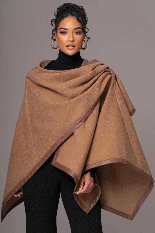 Camel Felt And Faux Leather Shawl Warm Cashmere Shawl Wrap