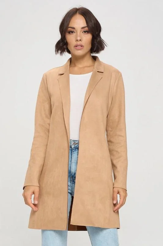 Camila, Long sleeve side pocket suede coat Stole Shawl Scarf