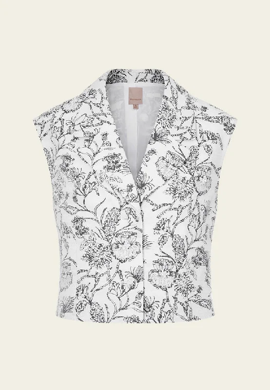 Cap-sleeves Peal-and-crystal-embellished Jacquard Waistcoat Lightweight Cotton Waistcoat Vest