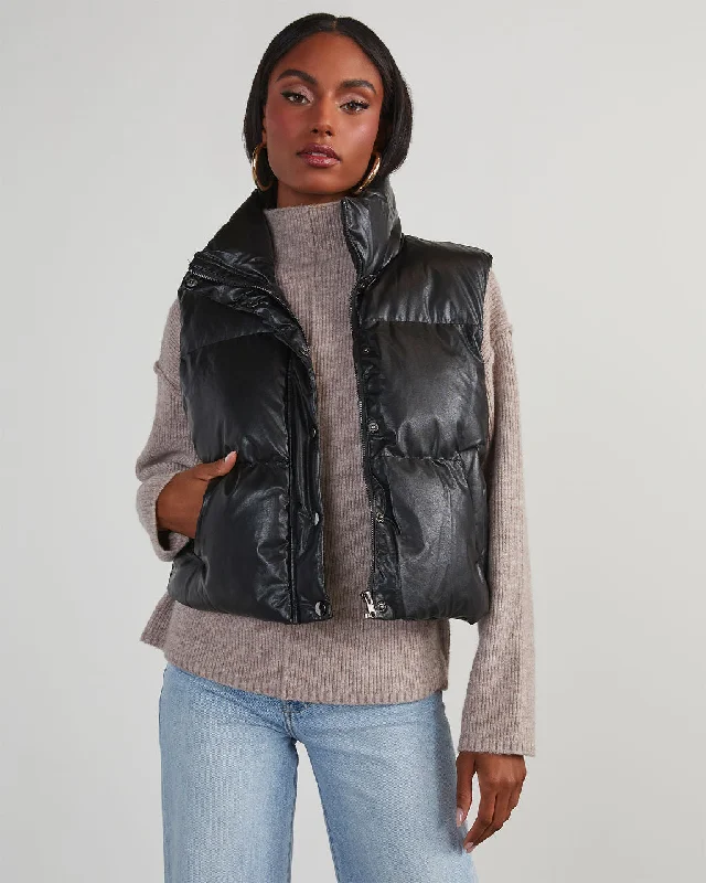 Cardona Faux Leather Puffer Vest Fuzzy Layered Vest
