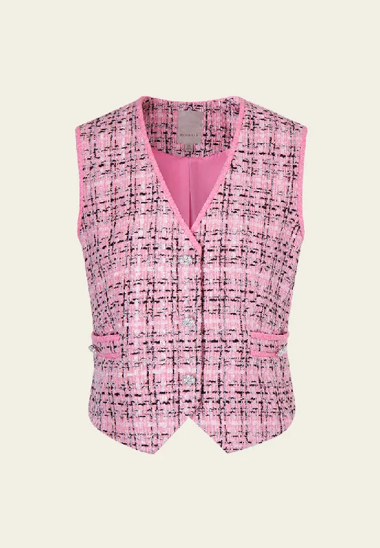 Check Button Fastening Tweed Waistcoat Warm Fleece Waistcoat Vest