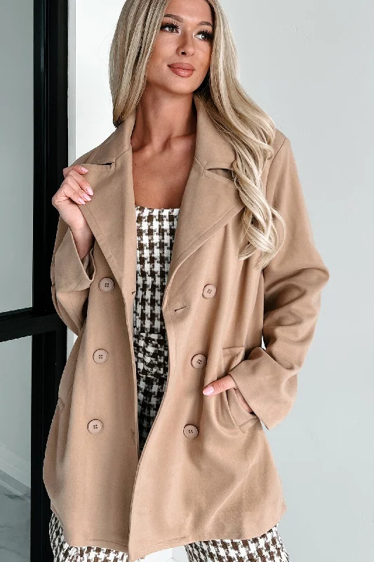 Cider Tasting Double-Breasted Peacoat (Camel) Faux Fur Real Fur Shearling