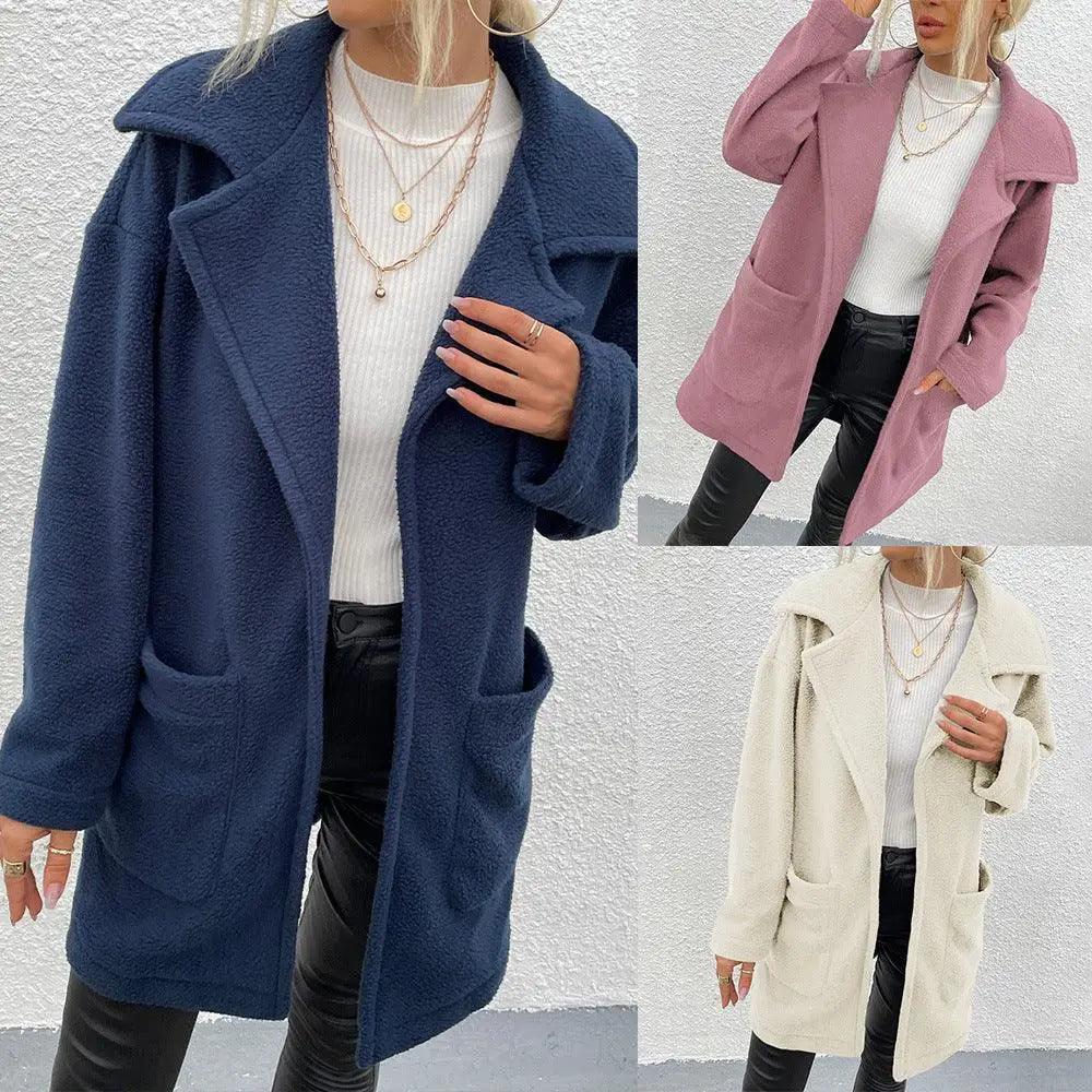 Double-faced Fleece Large Slot Pocket Mid-length Coat Jersey Tulle Batik