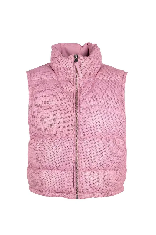 Ellice Leather Vest - Pink Fur-Lined Vest Coat