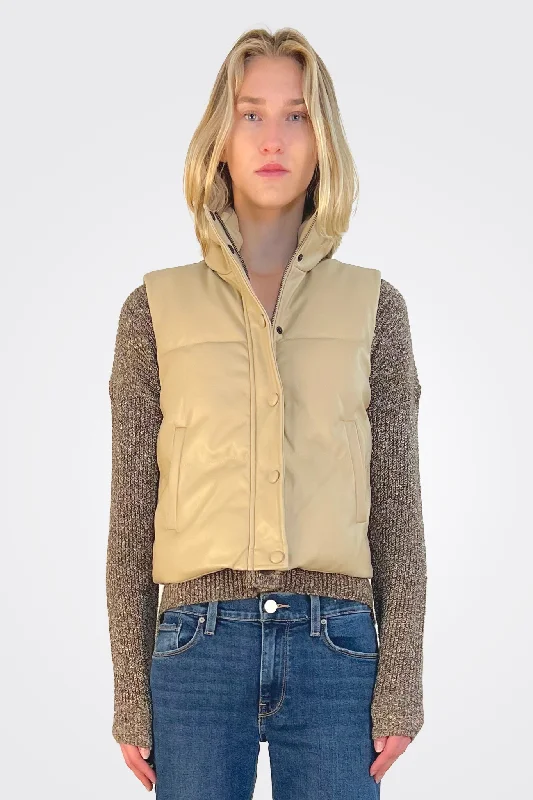 Everly Puffer Vest - Camel Houndstooth Pattern Vest