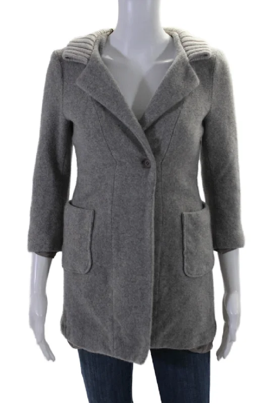 Fabiana Filippi Womens Single Button Notched Lapel Coated Gray Wool Denim Leather Suede Fabiana Filippi Womens Single Button Notched Lapel Coated Gray Wool Denim Leather Suede
