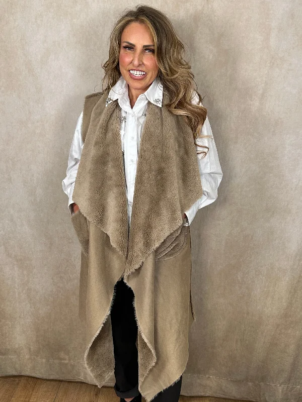 Faux Fur  Longline Waistcoat Classic Trench Waistcoat Jacket