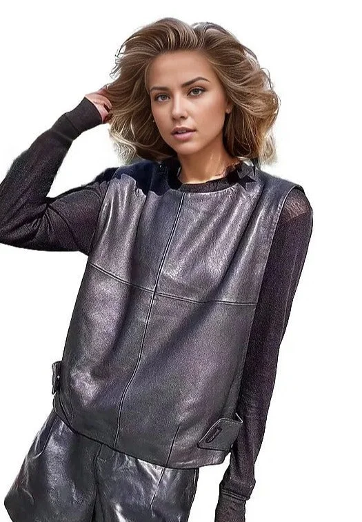 Glam Womens Genuine Leather Waistcoat Sheepskin Stylish Padded Waistcoat Jacket