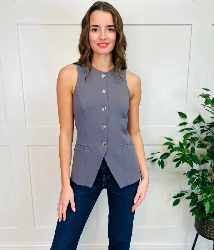 Grey Tailored Longline Waistcoat Warm Quilted Waistcoat Vest