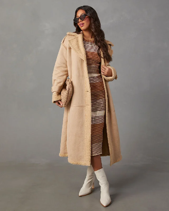 Hobbes Sherpa Lined Suede Pocketed Coat Cape Coat Herringbone Coat Tweed Coat