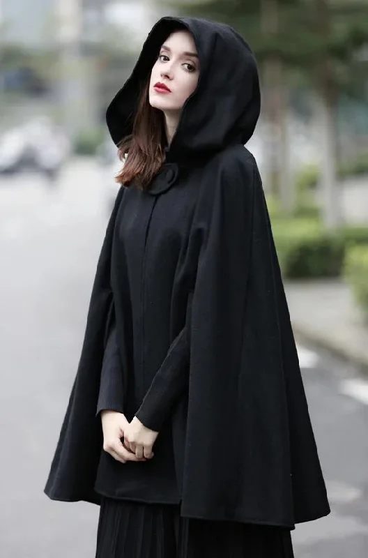 The New Yorker | Hooded Cashmere Cape Hoodie with Hem Detail Decorative Unique