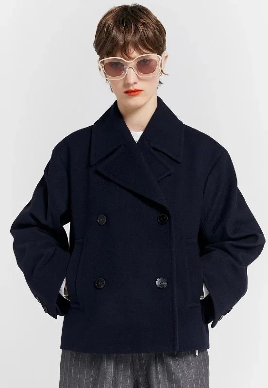 Cropped Peacoat - Navy Turtleneck Wrap Cape