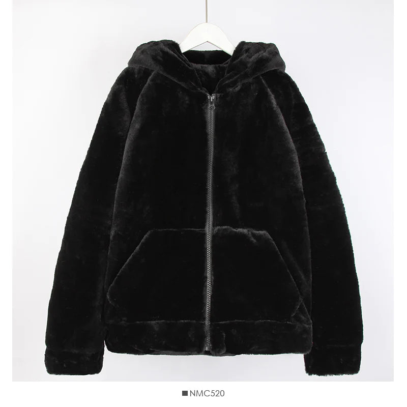 Korean loose and thin large pocket hooded Plush warm coat for women S2536 Solid Print Jacquard Korean loose and thin large pocket hooded Plush warm coat for women S2536 Solid Print Jacquard