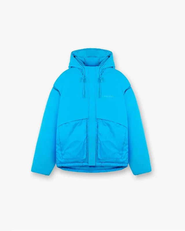 Layered Hooded Puffer - Electric Blue Hoodie with Hood Adjustable Protection