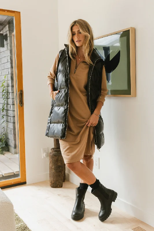 Layla Puffer Vest in Black Soft Ribbed Vest