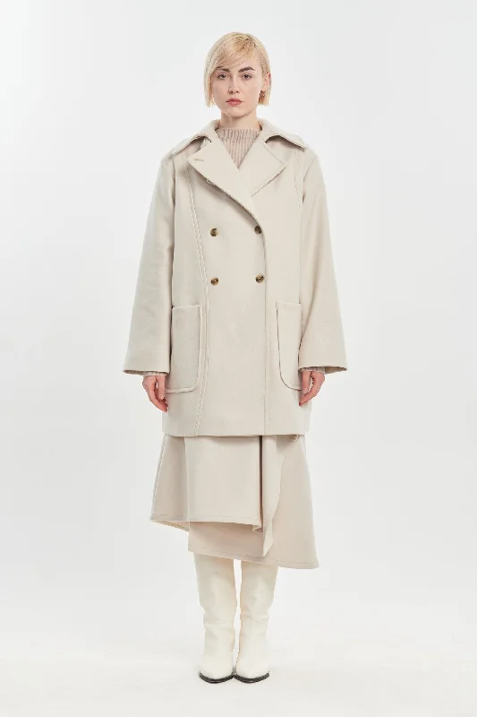 Light beige wool cashmere & quilt peacoat Bomber Denim Leather