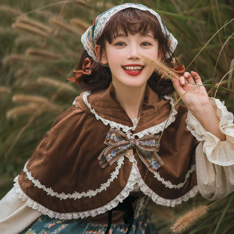 Miss Point~Praise of Abundance~Bavarian Style Lolita Velvet Hooded Cape Hoodie with Half-Zip Sporty Casual