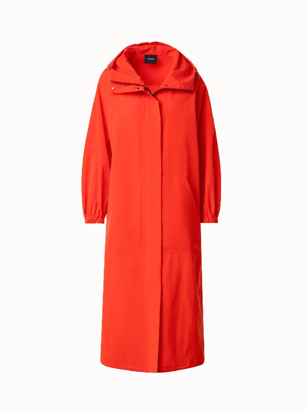Long Hooded Water Repellent Parka Hoodie with Batwing Sleeves Loose Dramatic