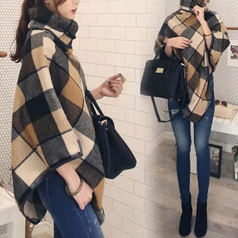 Fashion All-Match Women's Plaid Shawl Woolen Coat Casual Cotton Shawl