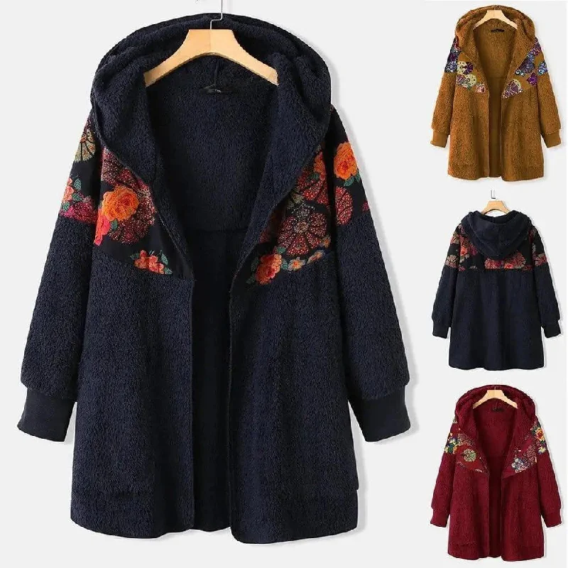 Hooded Zipper Printed Long-sleeved Double-faced Fleece Hoodie with Full-Zip Functional Layering