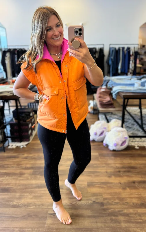 Maddox - Reversible Puffer Vest - Pink/Orange Classic Double-Breasted Vest