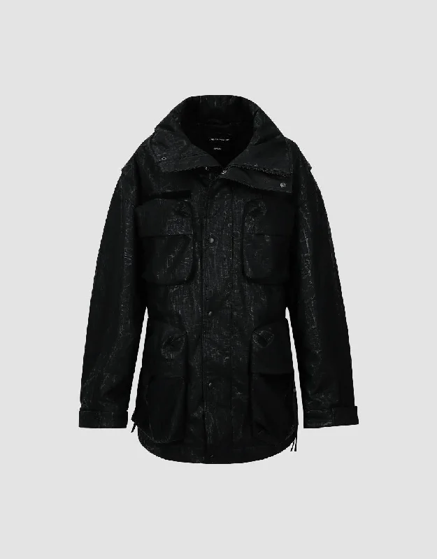 Multi-Pocket Stand Collar Straight Coat Faux Fur Real Fur Shearling