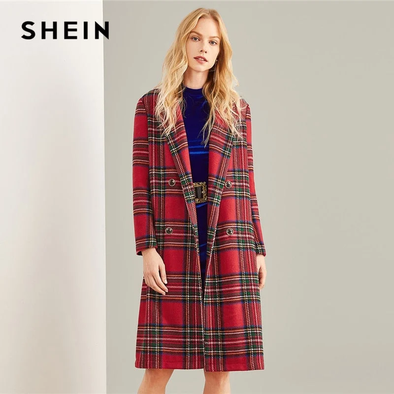 Multicolor Double Breasted Waterfall Plaid Longline Coat Elegant Pocket Knee Length A-Line Ball Gown Mermaid Multicolor Double Breasted Waterfall Plaid Longline Coat Elegant Pocket Knee Length A-Line Ball Gown Mermaid