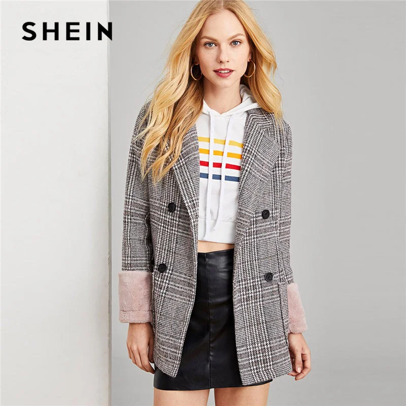 Multicolor Double Button Pocket Notched Neck Coat Bodycon Sheath Shift