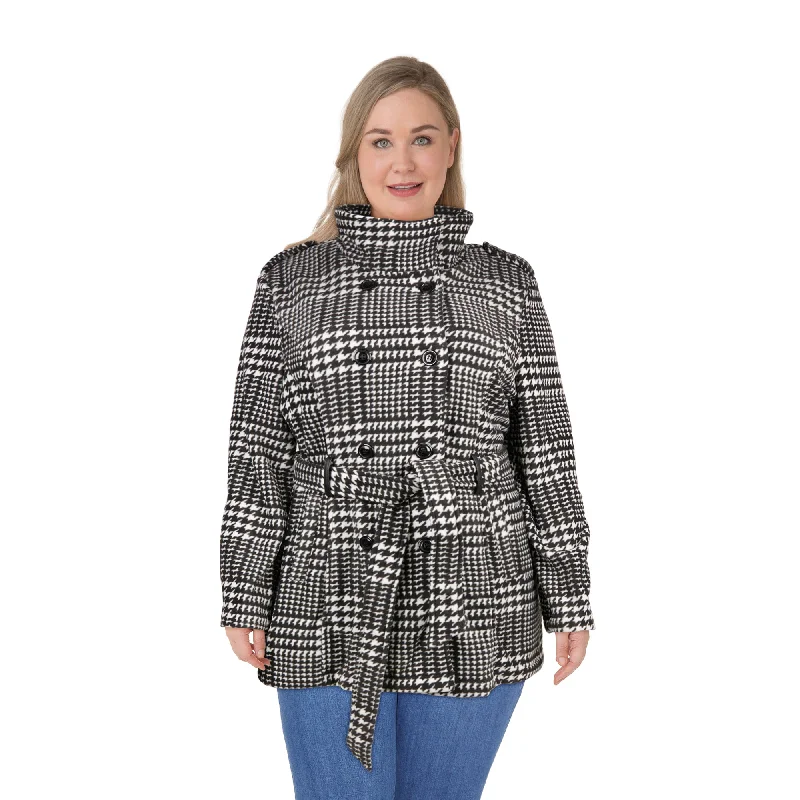 mySTYLE Women's Plus Houndstooth Peacoat Denim Leather Suede