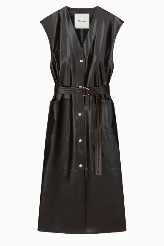 Nanushka Rainey Alt Vintage Leather Vest - Dark Brown High-Fashion Vest Coat