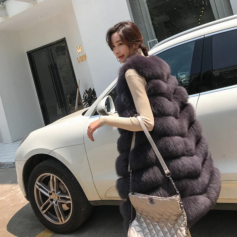 New style fox fur whole fur coat vest women's long eight-section vest waistcoat 2023 Fashionable Buttoned Waistcoat Vest New style fox fur whole fur coat vest women's long eight-section vest waistcoat 2023 Fashionable Buttoned Waistcoat Vest