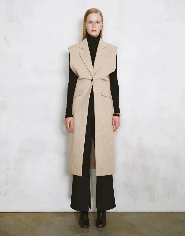 Notch Lapel Tailored Waistcoat Trendy Hooded Waistcoat Jacket
