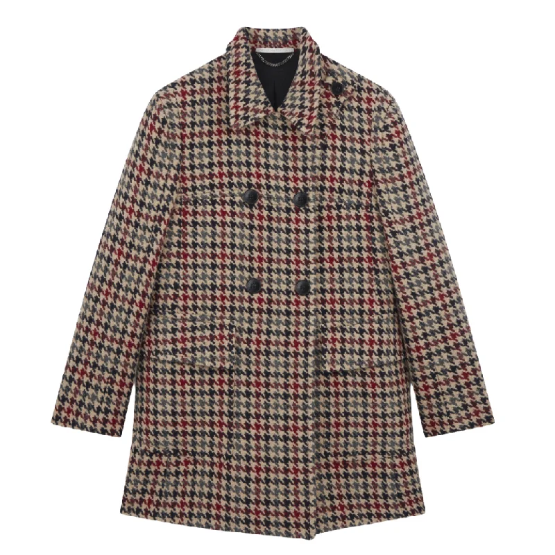Nyla Plaid Short Peacoat Knit Woven Fleece