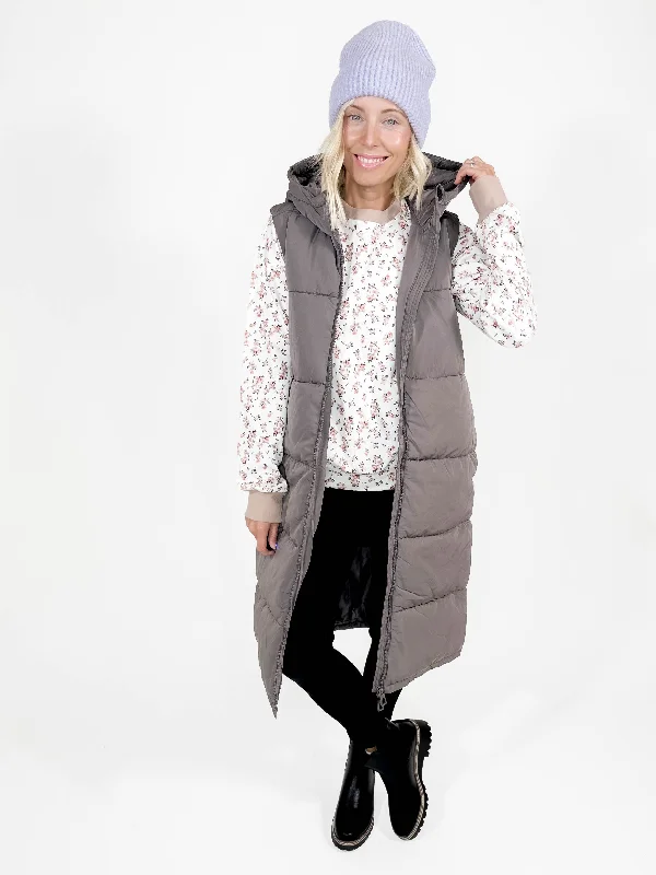 ONLY Jackson Long Puffer Vest- SILVER MINX Relaxed Office Vest