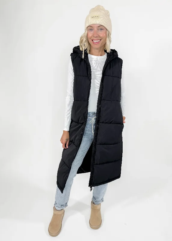 ONLY Jackson Long Puffer Vest- BLACK Casual Flannel Vest