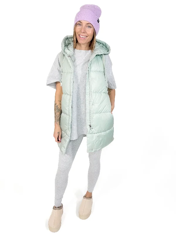 ONLY Washington Puffer Vest- AQUA GRAY Longline Knit Vest