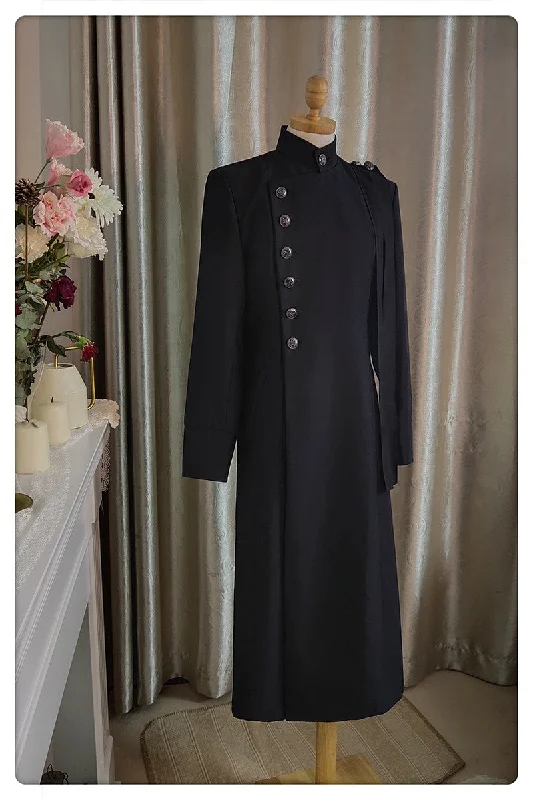 La Pomme~Ringo Story~Customizable Ouji Lolita Black Slim Long Coat Embroidered Appliqued Beaded La Pomme~Ringo Story~Customizable Ouji Lolita Black Slim Long Coat Embroidered Appliqued Beaded
