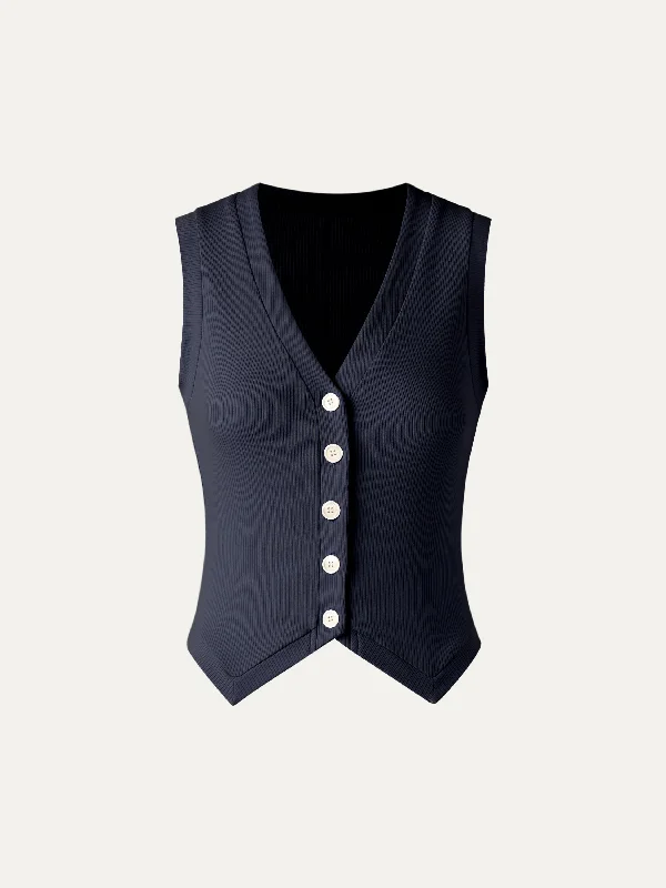V-Neck Button-Down Waistcoat Classic Fitted Waistcoat Jacket