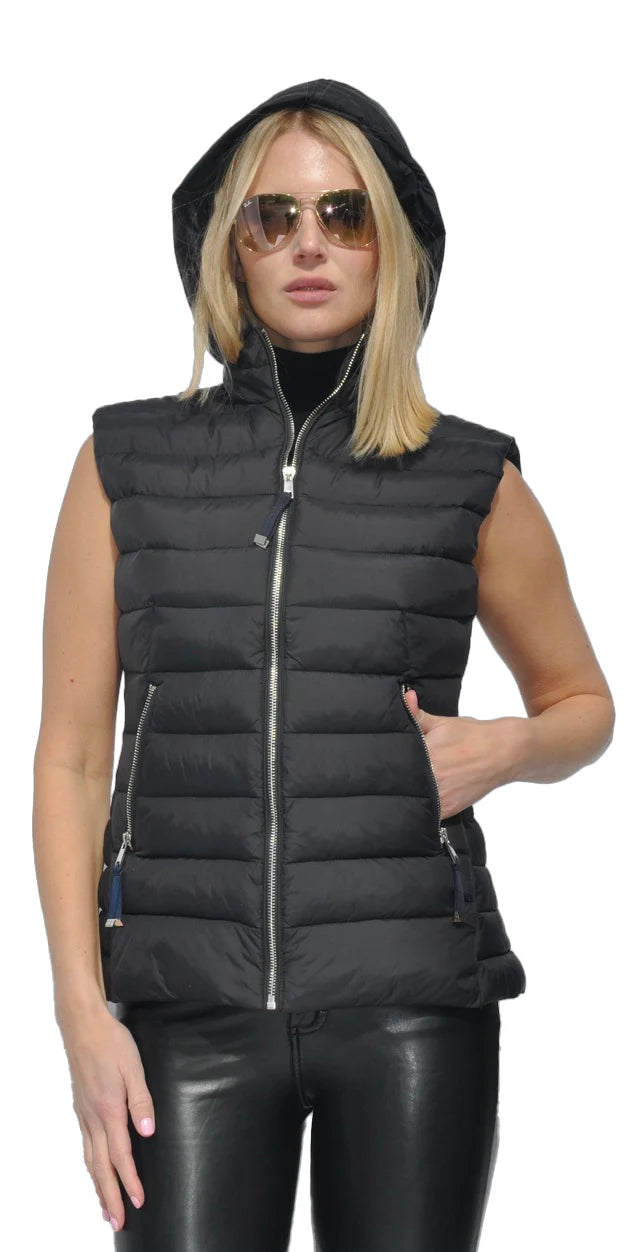 Vest Puffer With Hood Zipper Front Black Jo Women's Plaid Sherpa Vest