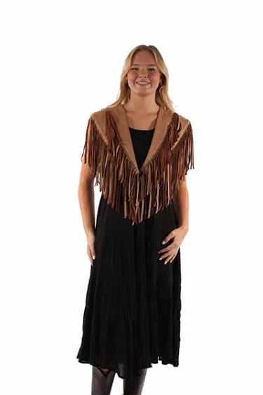 Reba Faux Suede Short Fringe Shawl Casual Shawl with Fringes