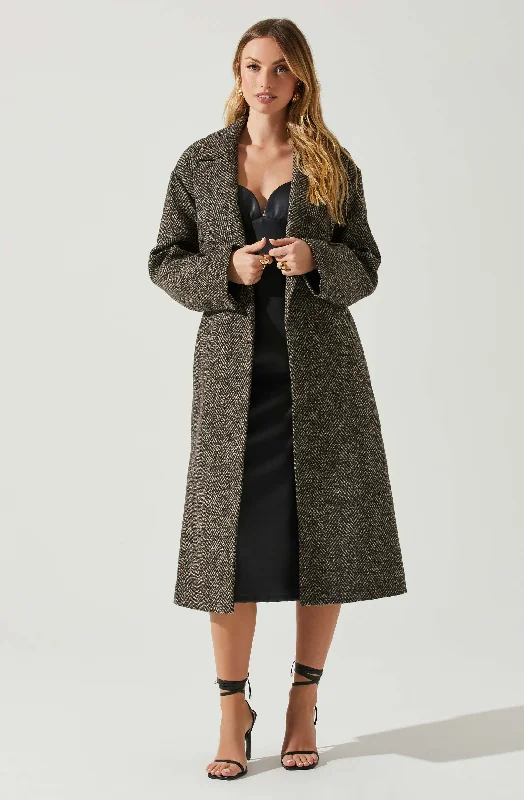 Rhodes Herringbone Tie Waist Coat Buttoned Zippered Snapped