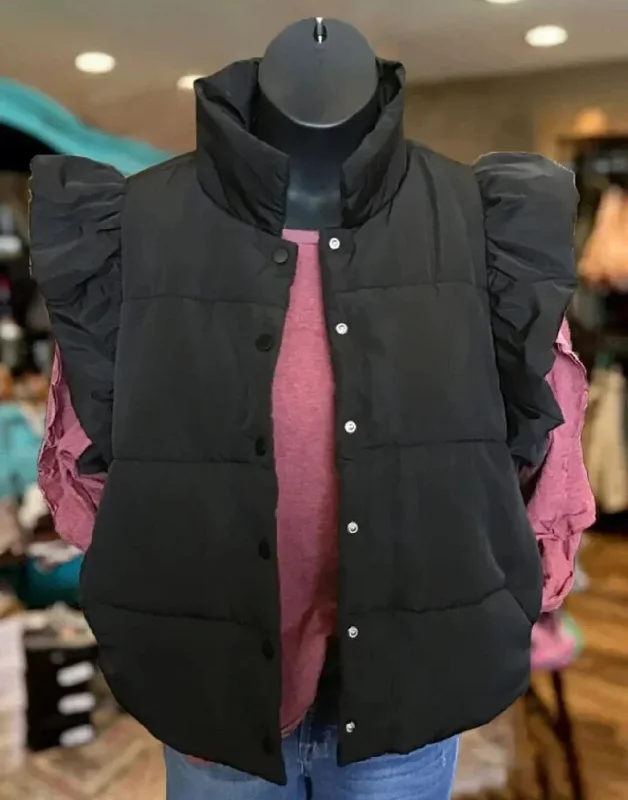Ruffle My Fancy Puffer Vest (Black or Red) Reversible Cozy Vest