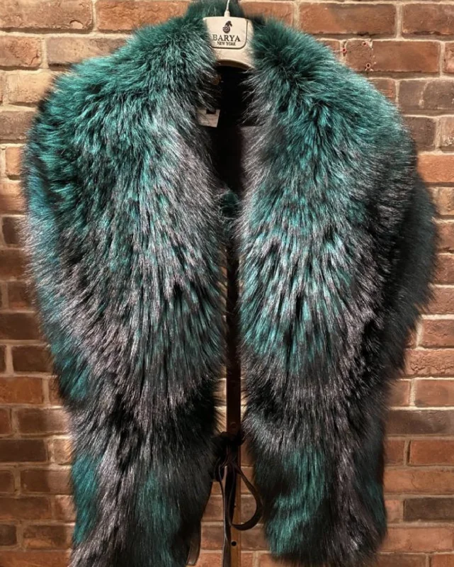 Argentinian Natural Fox Fur Shawl in Green or Brown Trendy Boho Style Shawl