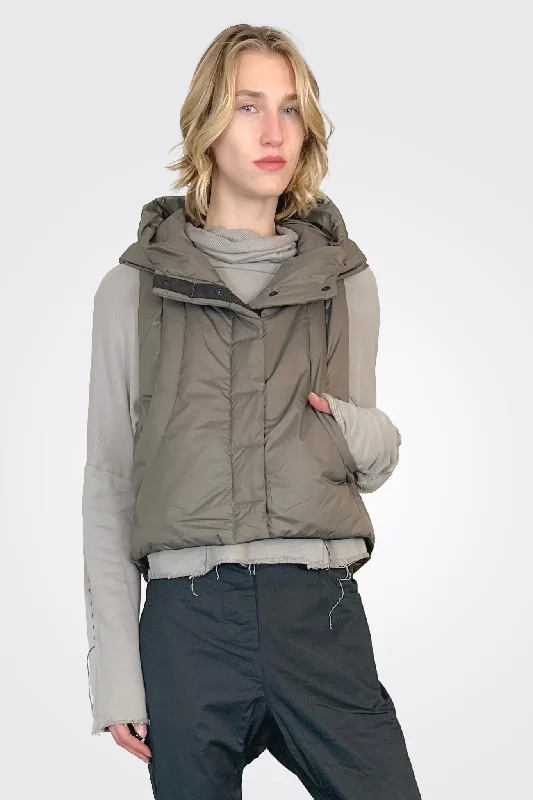 Sanna Puffer Vest - Taupe Elegant Checkered Vest