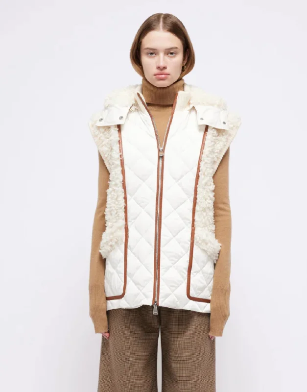 Sarai Shearling Hooded Vest - Eggshell Graphic Hoodie Design Print